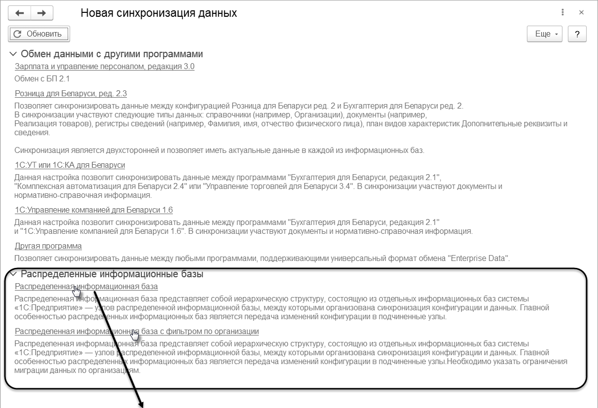 6.16. Распределенная информационная база :: 1С:Бухгалтерия 8 для Беларуси.  Руководство пользователя. Ред. 2.1